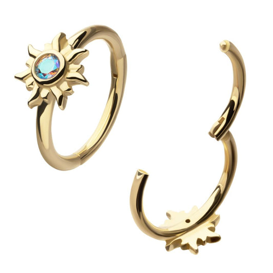 14Kt Yellow Gold Spike Edge Twisted Hoop Front Facing Hinged Segment Clicker