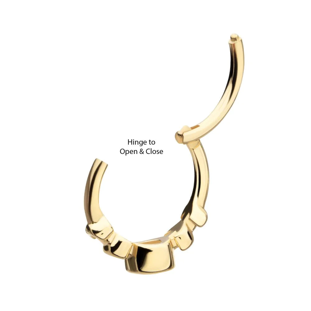 14Kt Yellow Gold Bezel Set 3mm Round Gem/Opal Moon Phase Side Facing Hinged Segment Clicker