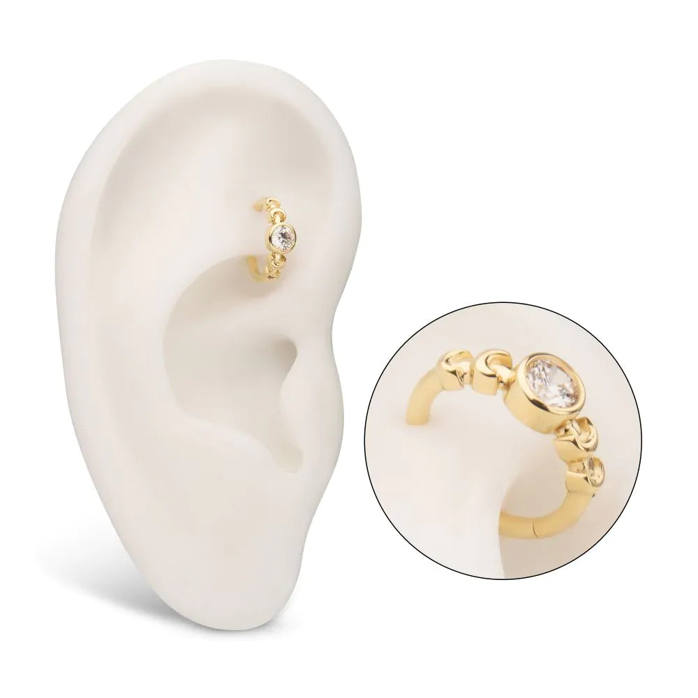 14Kt Yellow Gold Bezel Set 3mm Round Gem/Opal Moon Phase Side Facing Hinged Segment Clicker