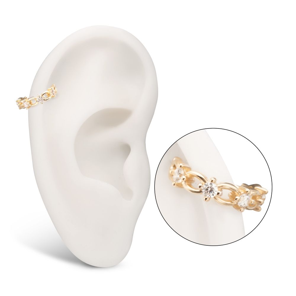 14Kt Gold Braided Design Side Facing Hinged Segment Clicker with Prong Set Gem