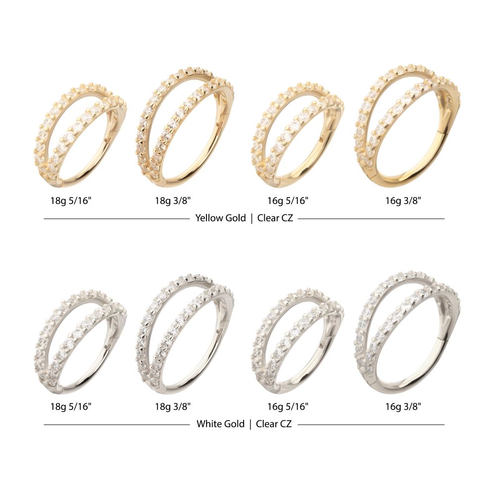 14Kt Gold Double Hoop with CNC Set Full Gem Side Facing Hinged Segment Clicker
