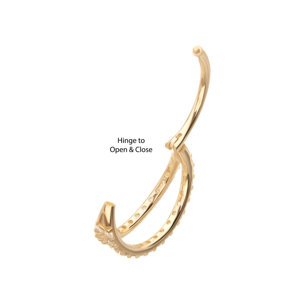 14Kt Gold Double Hoop with CNC Set Full Gem Side Facing Hinged Segment Clicker