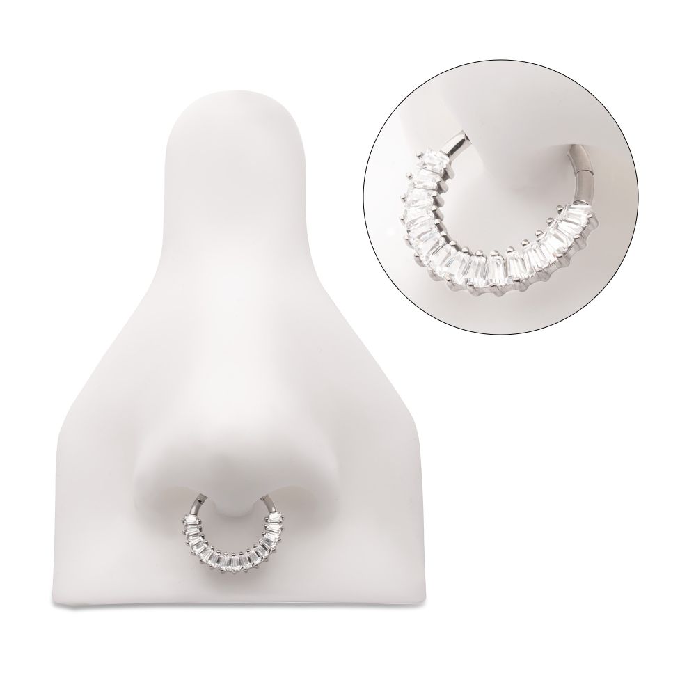 14kt Gold Prong Set Baguette Gem Cluster Front Facing Hinged Segment Clicker