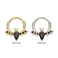 14Kt Gold Flying Bat with Prong Set Black Gem Front Facing Hinged Segment Clicker