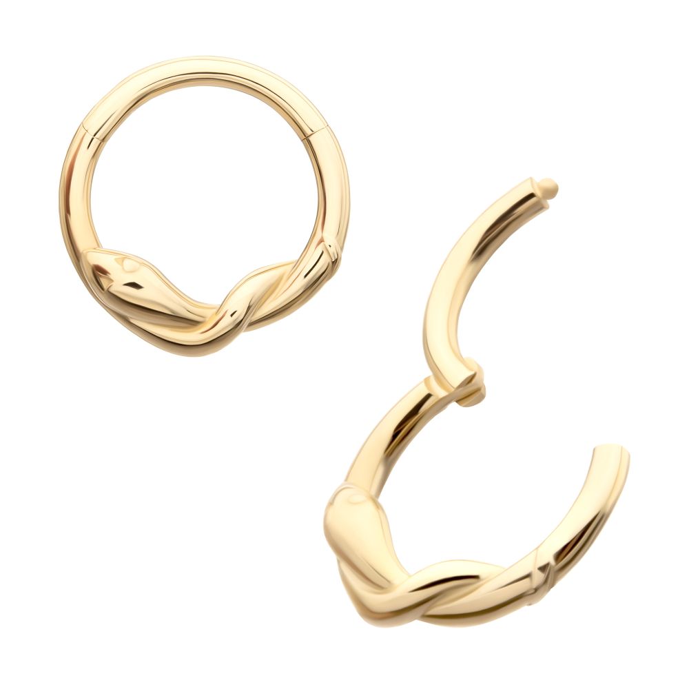 14Kt Yellow Gold Snake Twisted Front Facing Hinged Segment Clicker