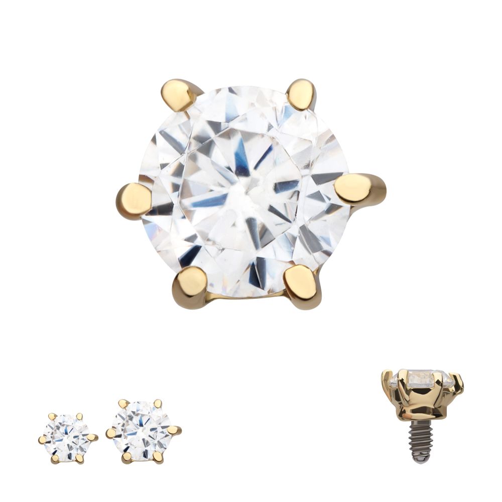 14Kt Yellow Gold Internally Threaded 6-Prong Round Gem Top Dermal