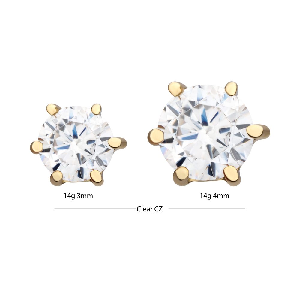 14Kt Yellow Gold Internally Threaded 6-Prong Round Gem Top Dermal