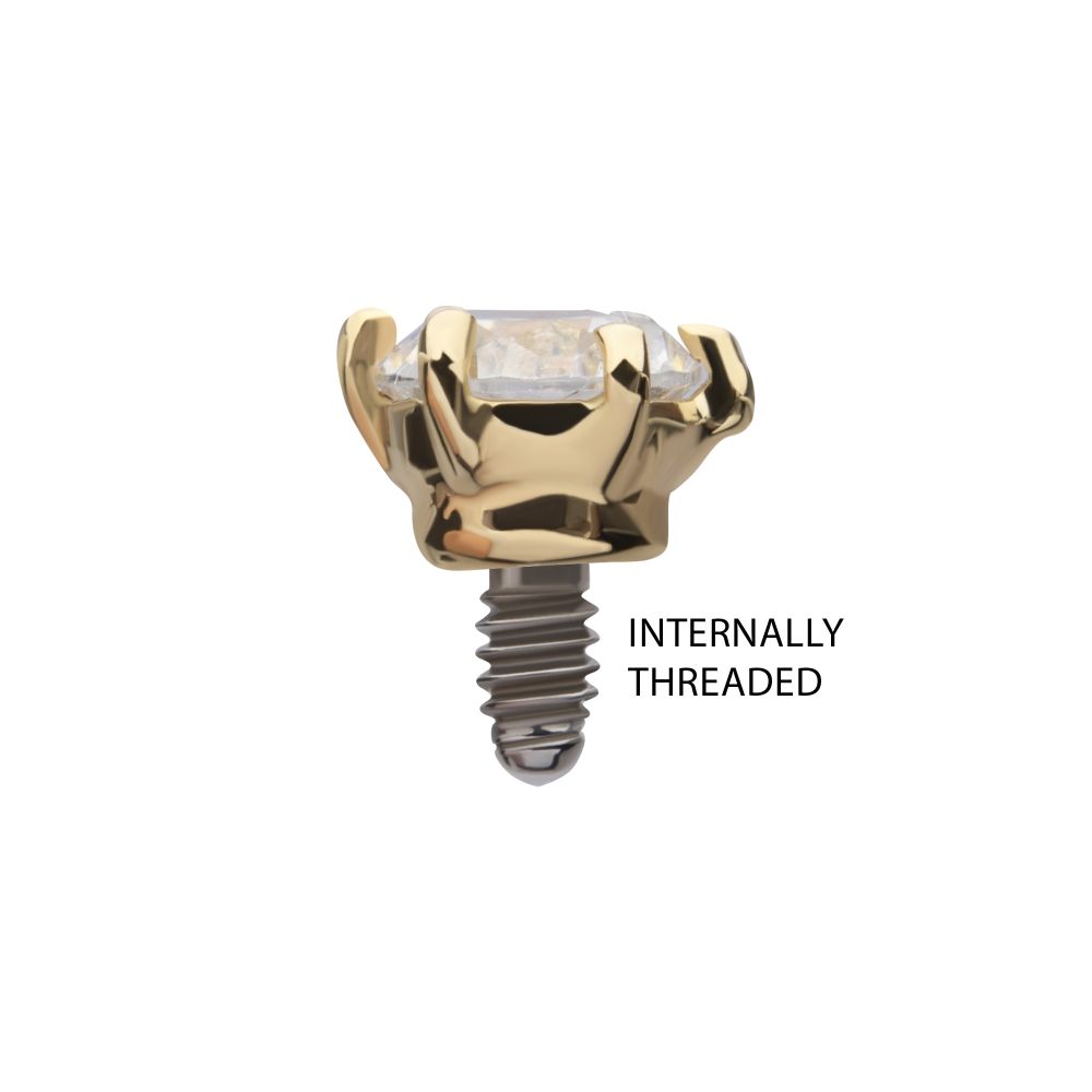 14Kt Yellow Gold Internally Threaded 6-Prong Round Gem Top Dermal