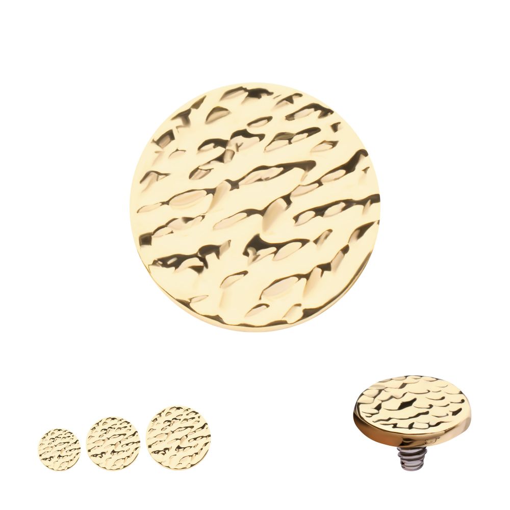 14Kt Yellow Gold Internally Threaded Hammered Disk Top Dermal