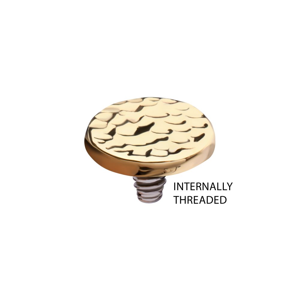 14Kt Yellow Gold Internally Threaded Hammered Disk Top Dermal