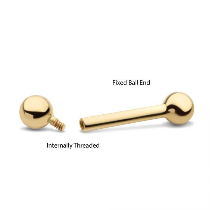 14Kt Yellow Gold Straight Barbell with One Side Internally Threaded