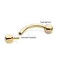 14Kt-Yellow Gold Curved Barbell with One Side Internally Threaded and One Side Fixed Ball End