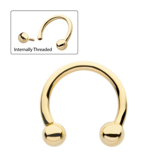 14Kt-Yellow Gold Circular Barbell with One Side Internally Threaded and One Side Fixed Ball End