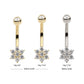 14Kt Gold Internally Threaded Round Clear CZ Flower Shape Fixed Bottom Navel