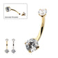 14Kt Gold Internally Threaded Double Round 4-Prong Clear CZ Fixed Bottom Navel