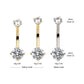 14Kt Gold Internally Threaded Double Round 4-Prong Clear CZ Fixed Bottom Navel