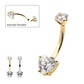 14Kt-Gold Internally Threaded 4-Prong Round & Heart Clear CZ Fixed Bottom Navel