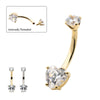 14Kt-Gold Internally Threaded 4-Prong Round & Heart Clear CZ Fixed Bottom Navel