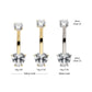 14Kt-Gold Internally Threaded 4-Prong Round & Heart Clear CZ Fixed Bottom Navel