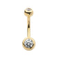 14Kt-Yellow Gold Double Bezel Clear CZ Internally Threaded Top with Fixed Bottom Navel