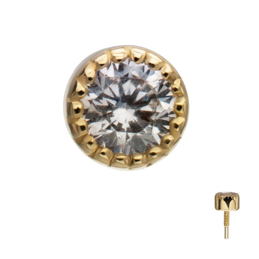 14Kt Yellow Gold M0.8 Internally Threaded Milgrain Edge Round Gem Top