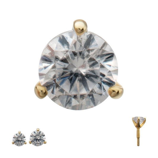 14Kt Yellow Gold M0.8 Internally Threaded 3-Prong Round Gem Top