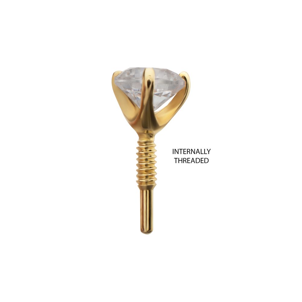 14Kt Yellow Gold M0.8 Internally Threaded 3-Prong Round Gem Top