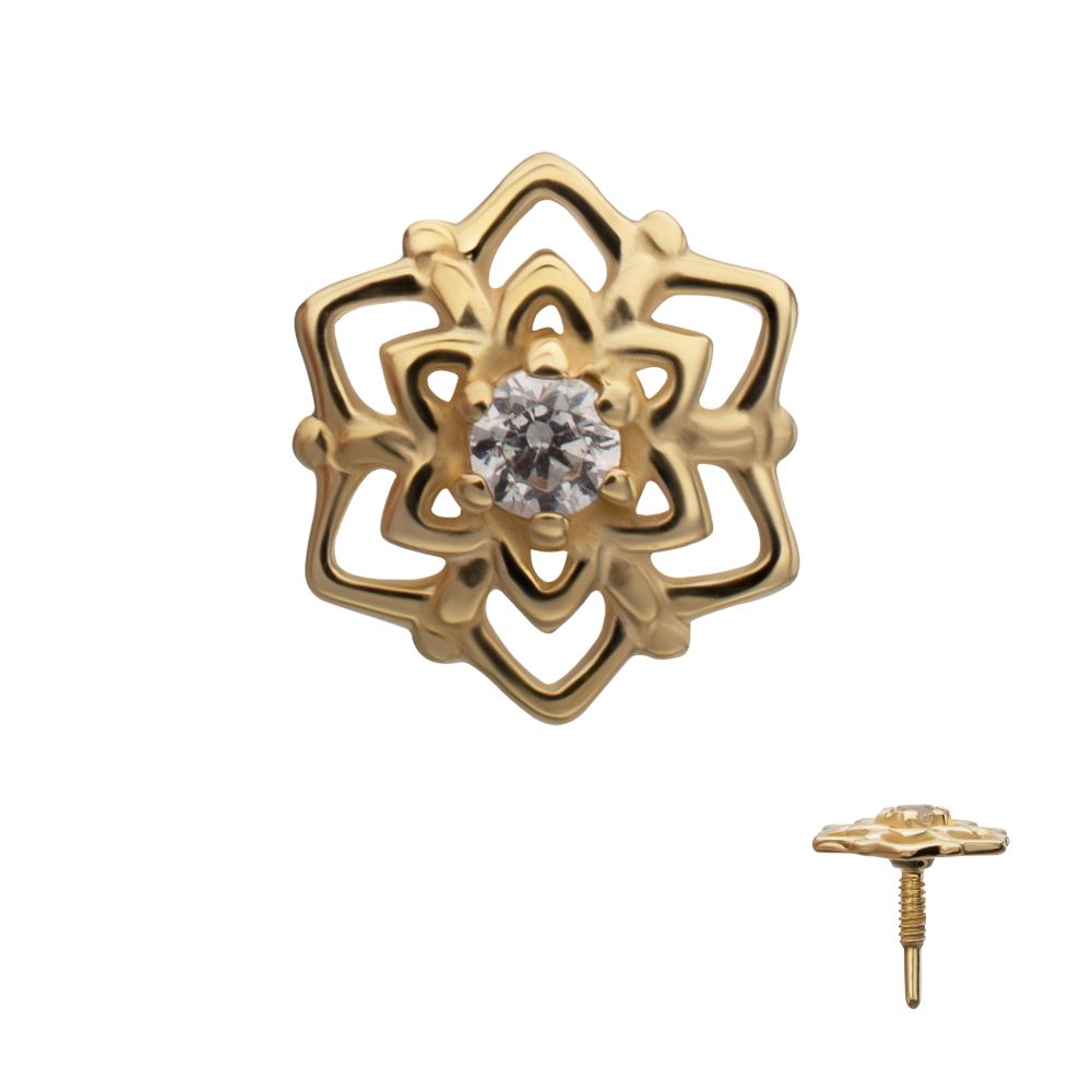 14Kt Yellow Gold M0.8 Internally Threaded Mandala Gem Top