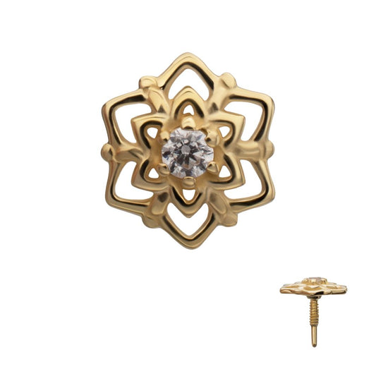 14Kt Yellow Gold M0.8 Internally Threaded Mandala Gem Top