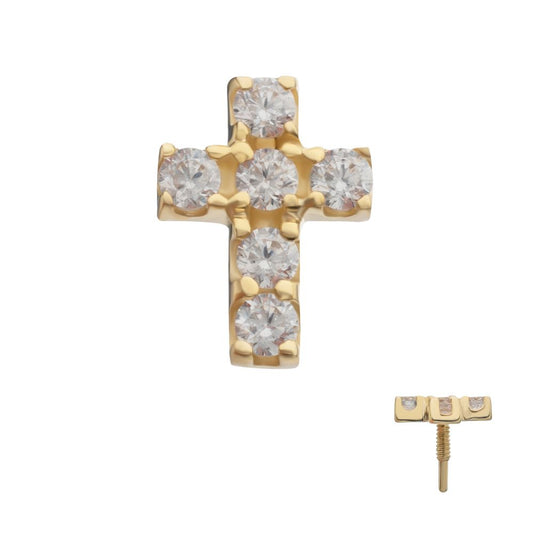 14Kt Yellow Gold M0.8 Internally Threaded Pave Gem Cross Top