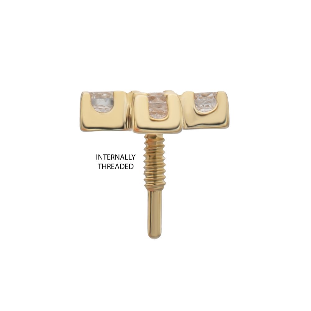 14Kt Yellow Gold M0.8 Internally Threaded Pave Gem Cross Top