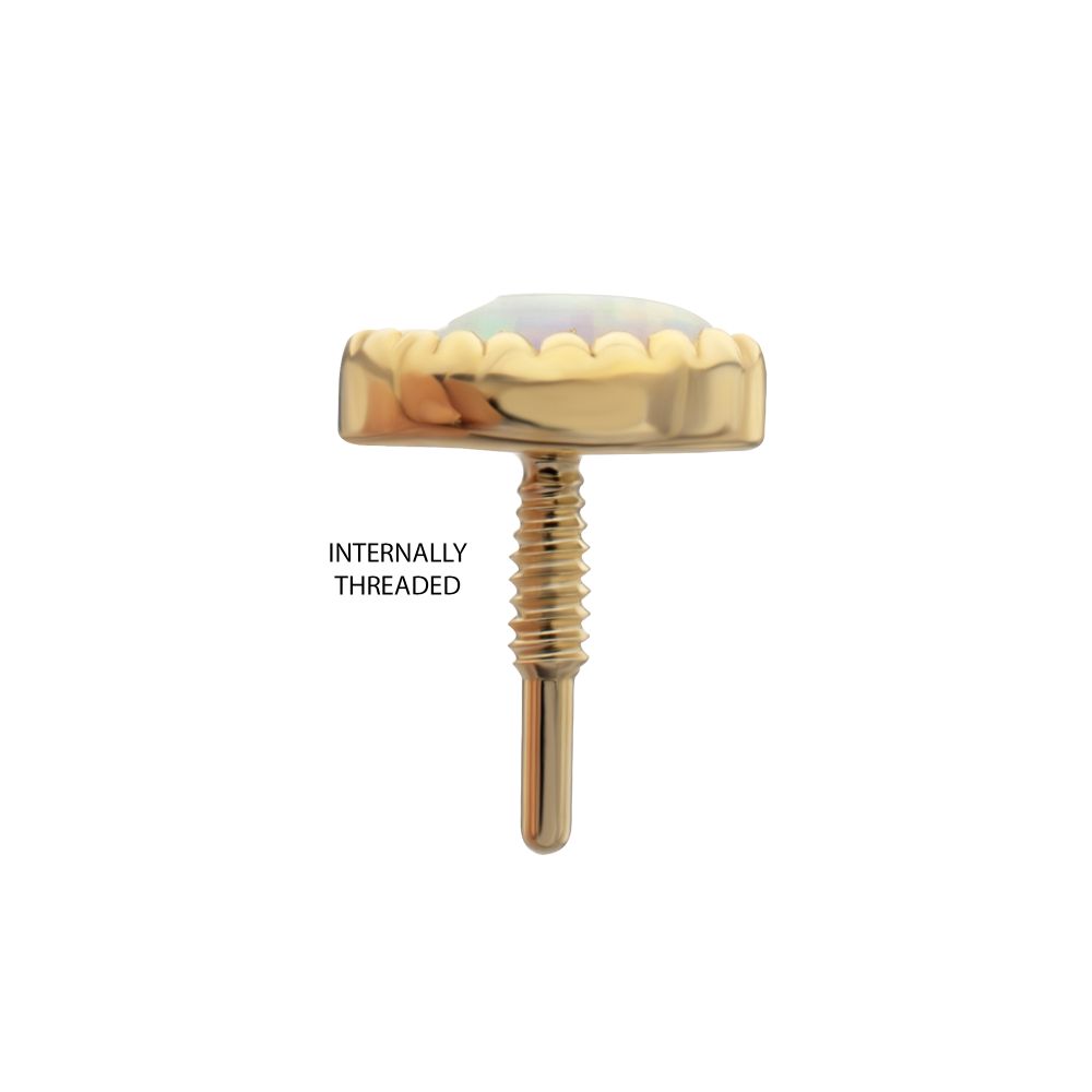 14Kt Yellow Gold M0.8 Internally Threaded Milgrain Edge Marquise Opal Top