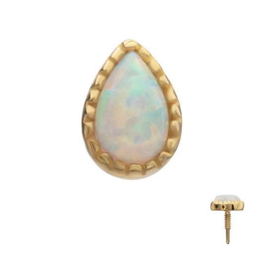 14Kt Yellow Gold M0.8 Internally Threaded Milgrain Edge Teardrop Opal Top
