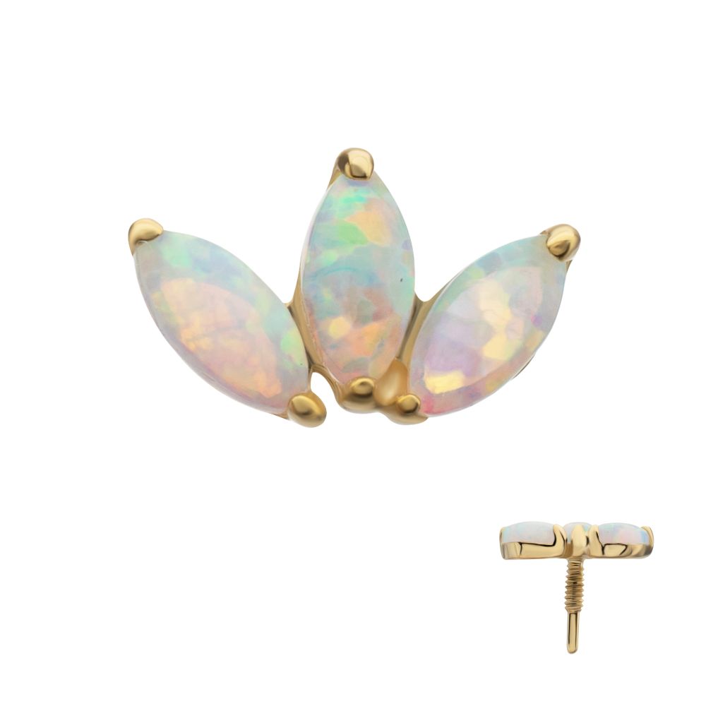 14Kt Yellow Gold M0.8 Internally Threaded 3-Cluster Marquise Opal Fan Top