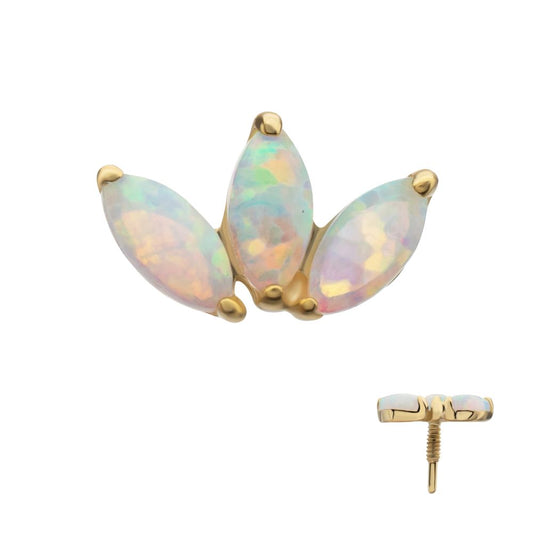 14Kt Yellow Gold M0.8 Internally Threaded 3-Cluster Marquise Opal Fan Top