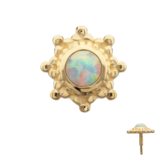 14Kt Yellow Gold M0.8 Internally Threaded Beaded Flower Opal Top