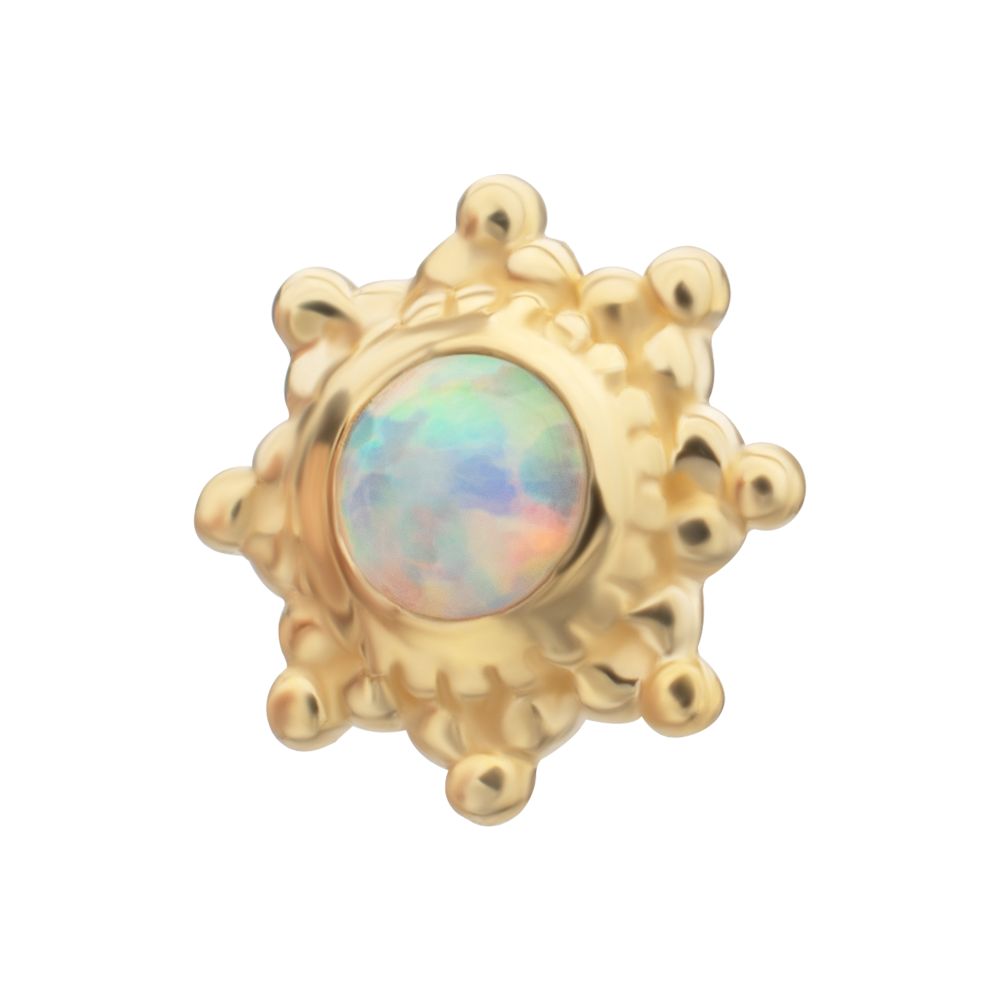 14Kt Yellow Gold M0.8 Internally Threaded Beaded Flower Opal Top