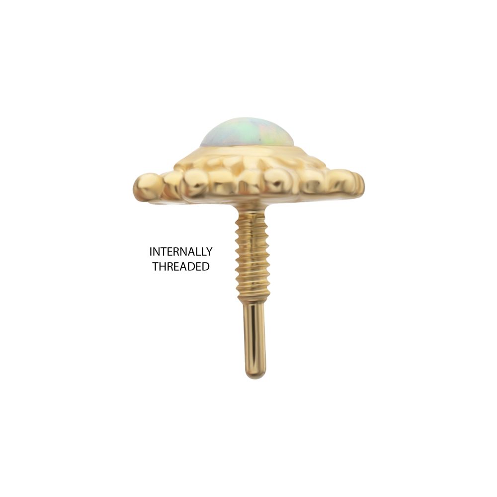 14Kt Yellow Gold M0.8 Internally Threaded Beaded Flower Opal Top