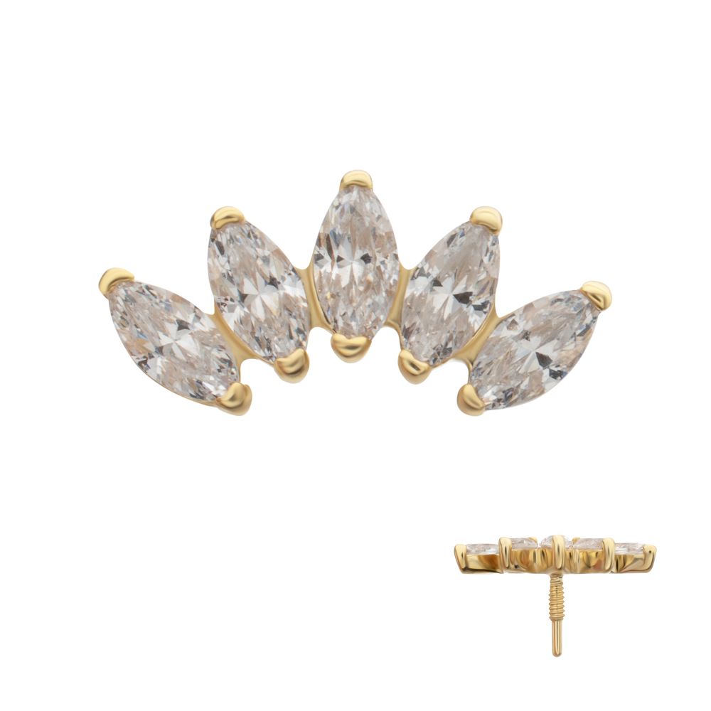 14Kt Yellow Gold M0.8 Internally Threaded Five-Gem Fan Marquise Cluster Top