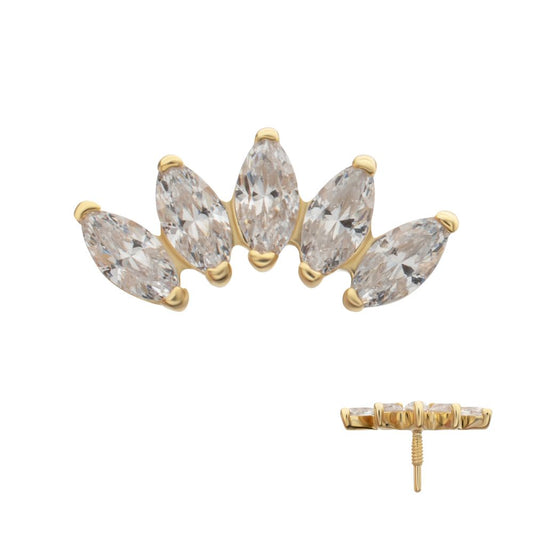 14Kt Yellow Gold M0.8 Internally Threaded Five-Gem Fan Marquise Cluster Top