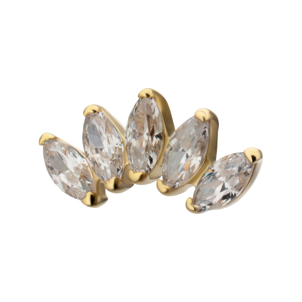 14Kt Yellow Gold M0.8 Internally Threaded Five-Gem Fan Marquise Cluster Top