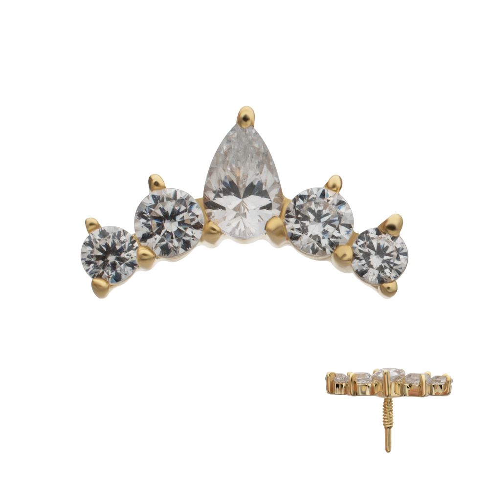 14Kt Yellow Gold M0.8 Internally Threaded Teardrop 5-Cluster Top