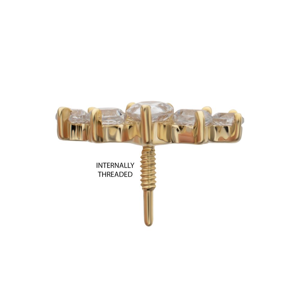 14Kt Yellow Gold M0.8 Internally Threaded Teardrop 5-Cluster Top