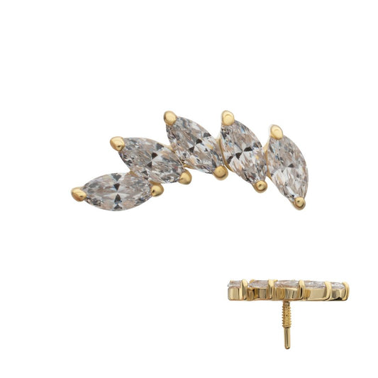 14Kt Yellow Gold M0.8 Internally Threaded Five-Gem Staggered Marquise Cluster Top