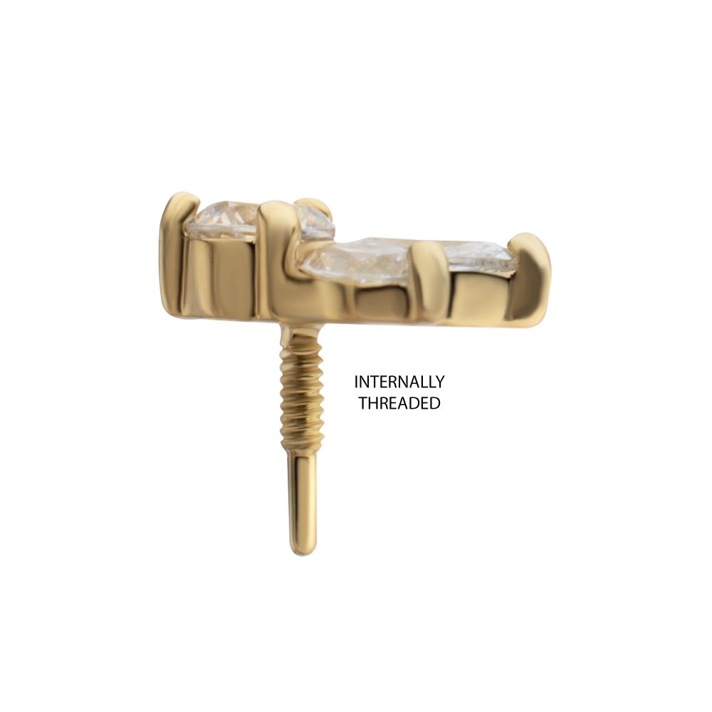 14Kt Yellow Gold M0.8 Internally Threaded Triple Marquise Cluster Fan Top with Round Gem