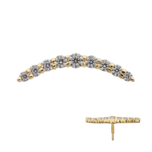 14Kt Yellow Gold M0.8 Internally Threaded Curved 9-Gem Bar Top