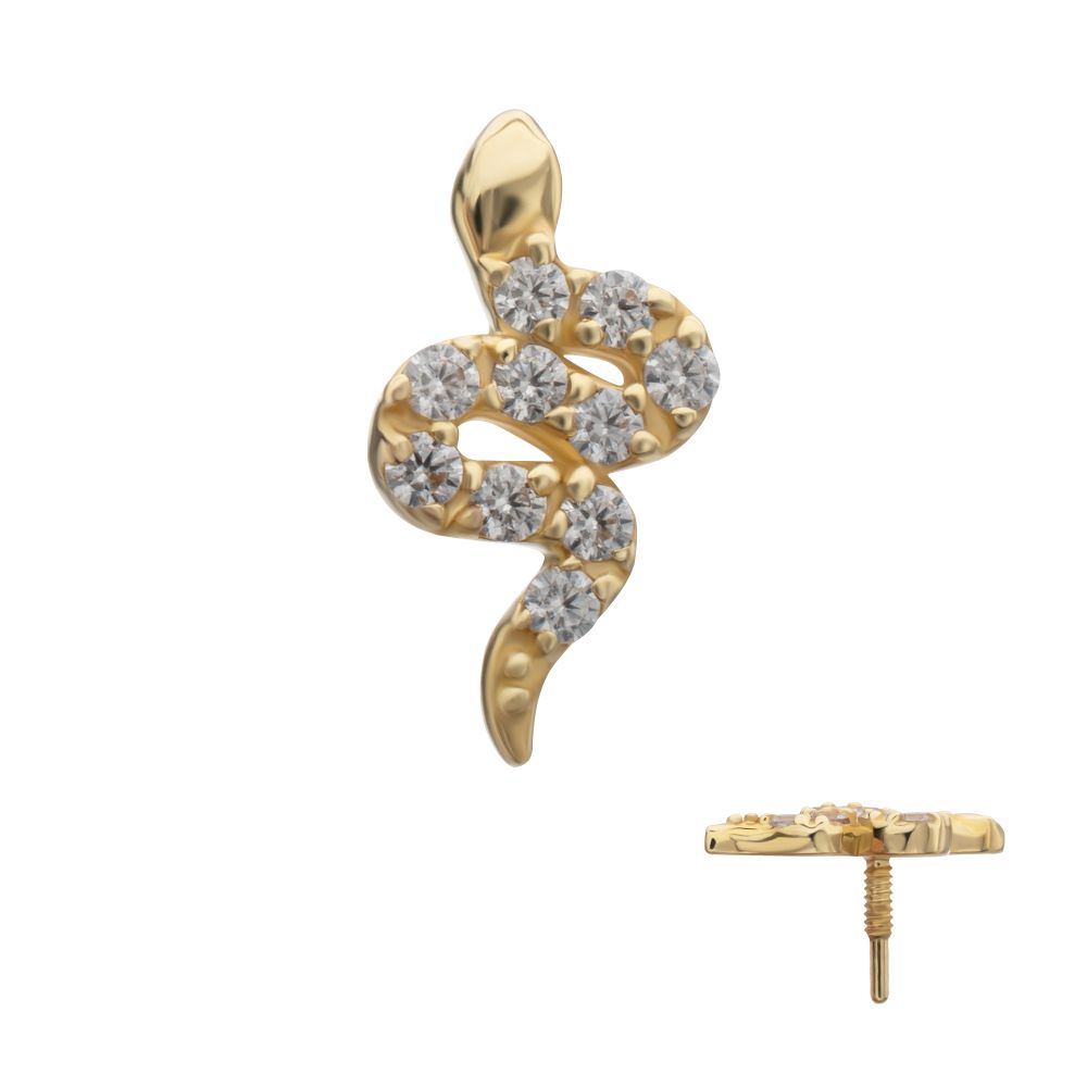 14Kt Yellow Gold M0.8 Internally Threaded Pave Gem Snake Top