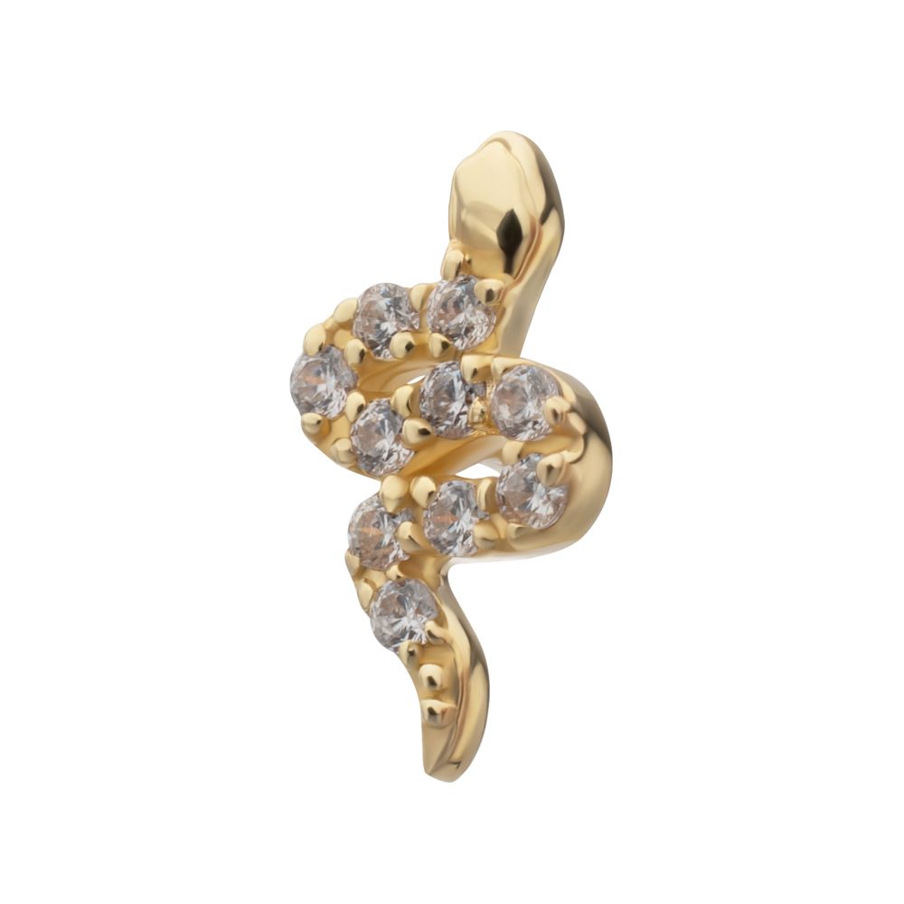 14Kt Yellow Gold M0.8 Internally Threaded Pave Gem Snake Top