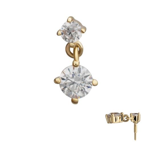 14Kt Yellow Gold M0.8 Internally Threaded Double 4-Prong Gem Dangle Top