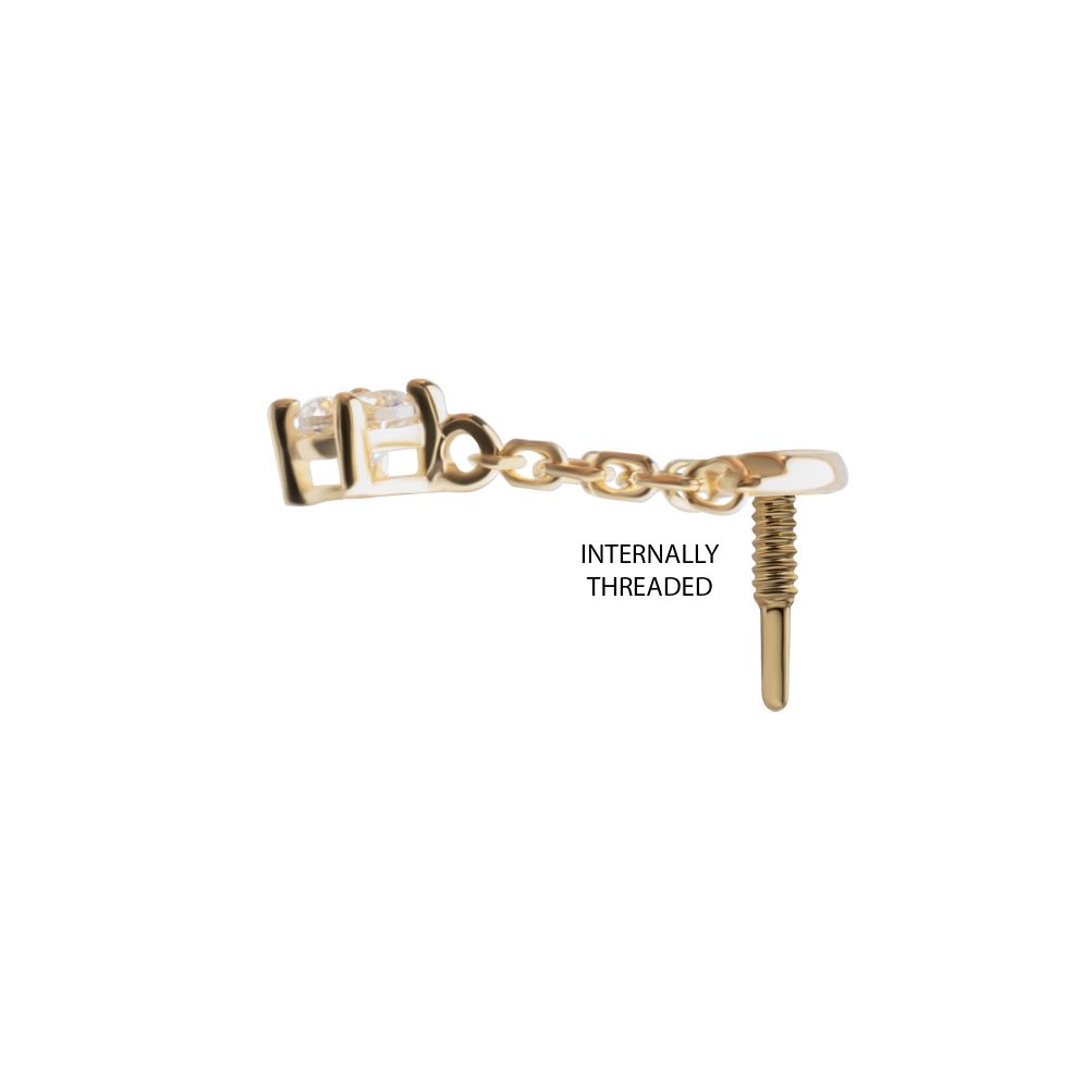 14Kt Yellow Gold M0.8 Internally Threaded Curved Bar Top with 4-Prong Gem Chain Dangle